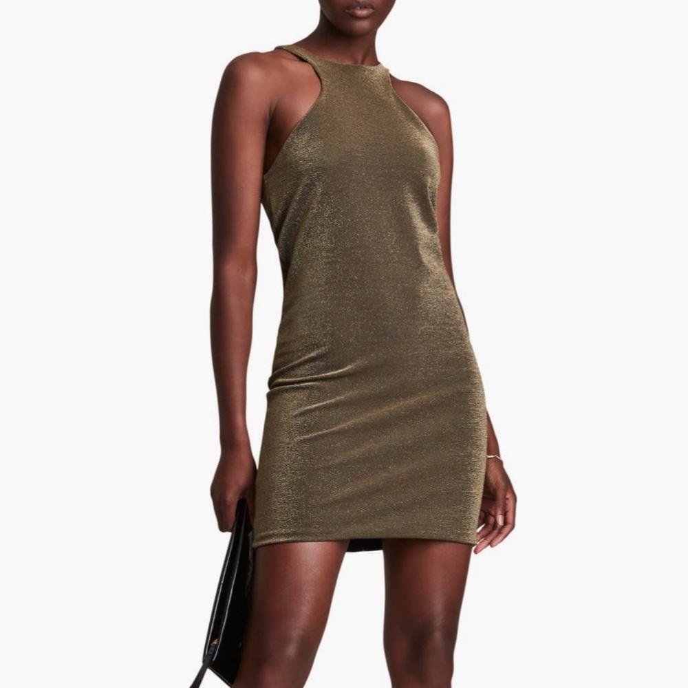 Worn 1x: ALL SAINTS Norma Metallic Minidress, Size 4, Dark Gold